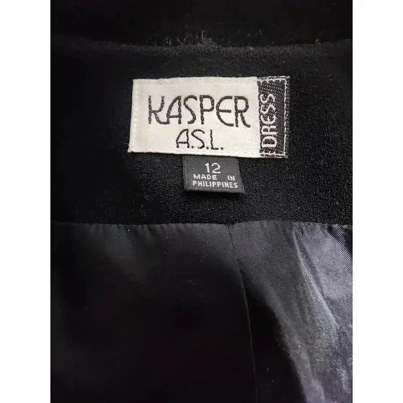 Kasper A.S.L. Wool Cotton Jacket Blazer Size 12 Black Velvet Accent Workwear - Picture 2 of 4